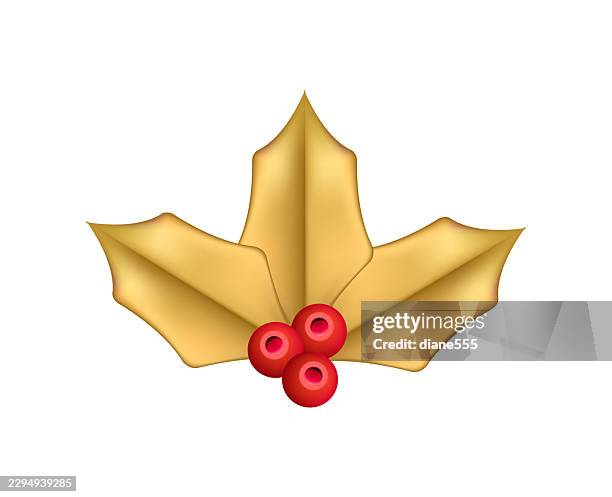 cute 3d christmas holly on a transparent background - play dough stock illustrations