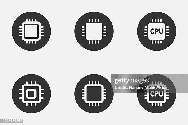 central processing unit icon set - silicon stock illustrations