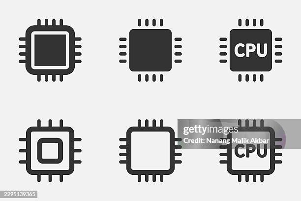 central processing unit icon set - silicon stock illustrations