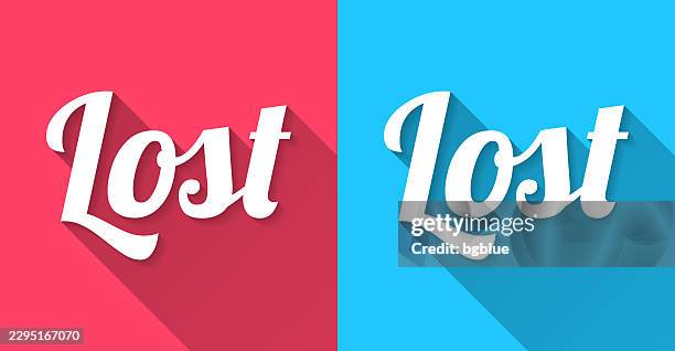 lost - flat design with long shadow on blue and red background - aggressive font stock illustrations