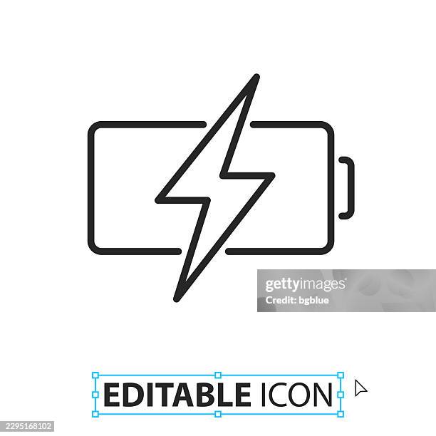 battery charging - line editable icon on white background - lithium stock illustrations