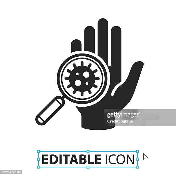 hand contaminated with coronavirus - editable icon on white background - skin under microscope stock illustrations