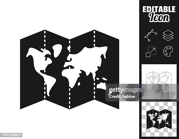 four-panel world map. icon for design. easily editable - solid map icons stock illustrations