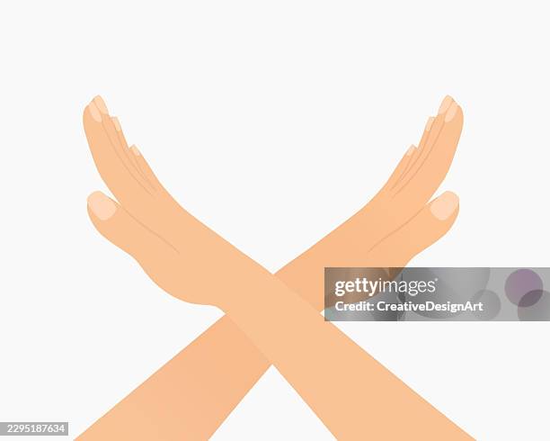 crossed hands making stop and refusal gesture. rejection, prohibition and denial concept - woman refusing stock illustrations