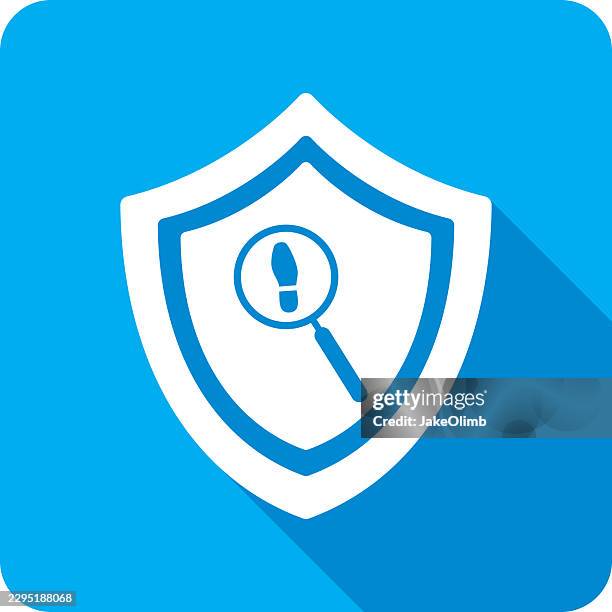 shield magnifying glass shoe print icon silhouette - digital forensics stock illustrations