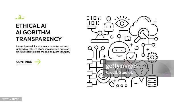 ethical ai and algorithm transparency banner concept with line art icons - code of ethics stock illustrations