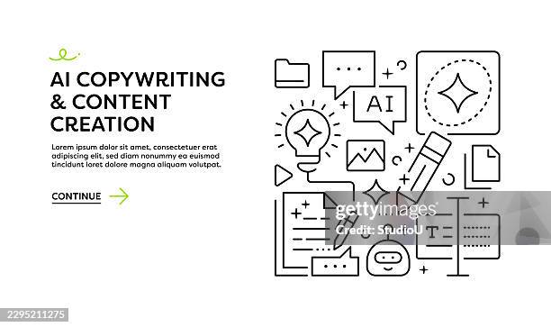 ai copywriting and content creation banner concept with line art icons - content creator stock illustrations