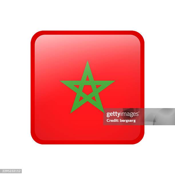 morocco flag. square glossy icon. vector badge, button, sign, illustration - marrakech stock illustrations