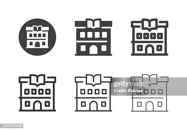 library institution icons - multi series - high school virtual learning stock illustrations