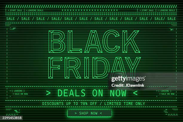 black friday sale web banner design template in in 80s neon style green computer screen code language - glowing computer screen stock illustrations