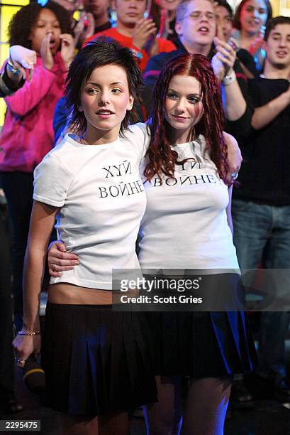Russian pop singers TATU appear on MTV's TRL March 3, 2003 at the MTV studios in New York City.