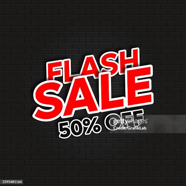 flash sale text on black brick wall - give back stock illustrations