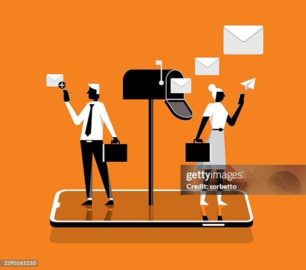 using mobile phone - e-mail - inside mailbox stock illustrations