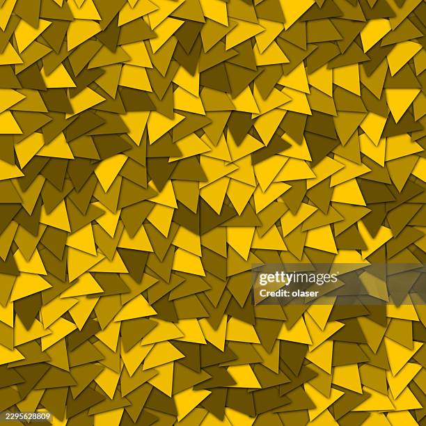 layered yellow and olive triangular paper shapes form a dense repeating pattern with overlapping edges, creating a textured geometric surface and lively sense of depth. - low contrast stock illustrations