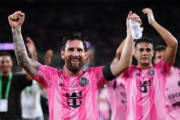 Lionel Messi of Inter Miami CF celebrates winning the Campeones Cup 2026 match between Inter Miami CF and Cruz Azul at Nu Stadium on September 16,...