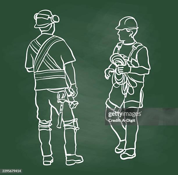 busy building workers chalkboard - construction crew stock illustrations