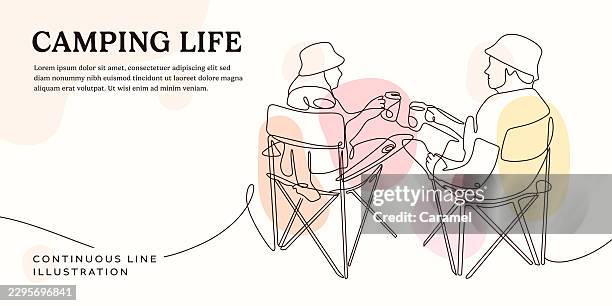 camping life continuous line illustration - camping chair stock illustrations