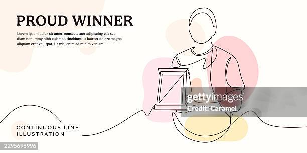 proud winner continuous line illustration - trophy plaque stock illustrations