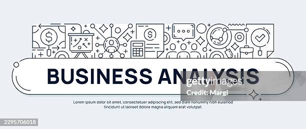 business analyzing concept vector banner with thin line icons - business process optimization stock illustrations