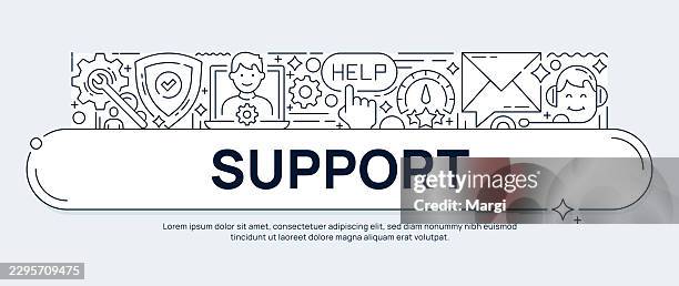 support concept vector banner with thin line icons - call button stock illustrations