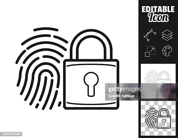 fingerprint with padlock. icon for design. easily editable - cloud security stock illustrations