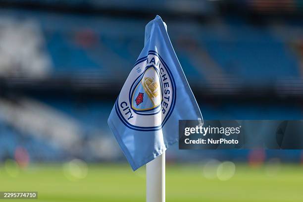 Corner flag is visible at the City of Manchester Stadium during the Premier League match between Manchester City and Sunderland in Manchester, on...