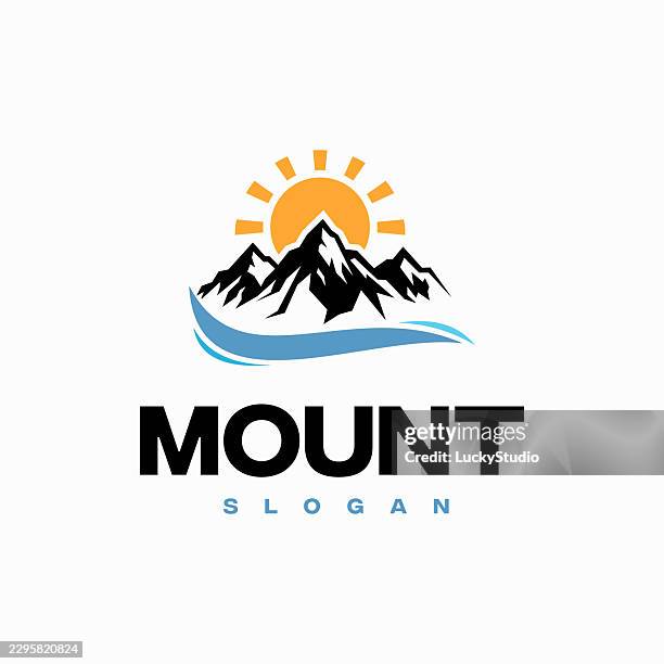 mountain logo design template illustration vector stock illustration, mountain with river - peak performance stock illustrations