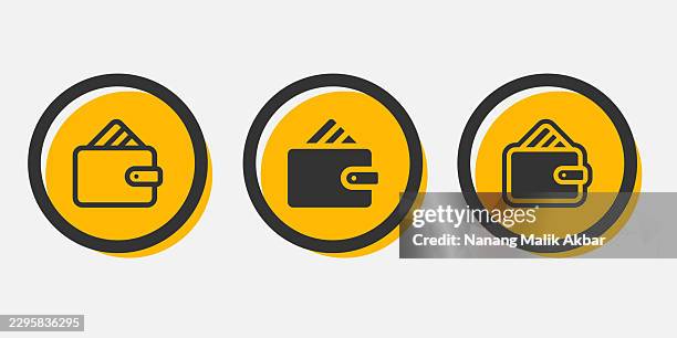 wallet icon set - overstuffed purse stock illustrations
