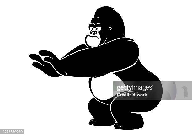 gorilla stretching silhouette - correct posture vector stock illustrations