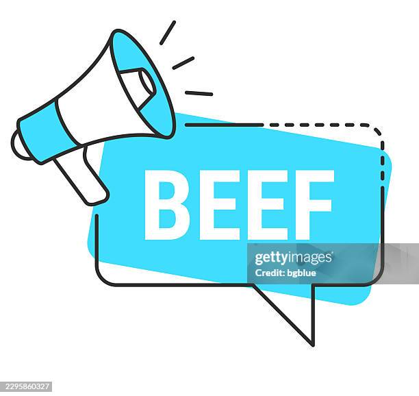 beef - speech bubble and megaphone on white background - ground beef white background stock illustrations