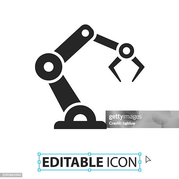 robotic arm - editable icon on white background - robotic process automation stock illustrations