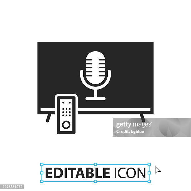 tv with microphone - editable icon on white background - speech recognition stock illustrations