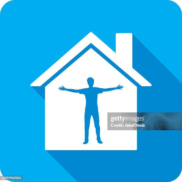 house man with arms out icon silhouette - good posture stock illustrations