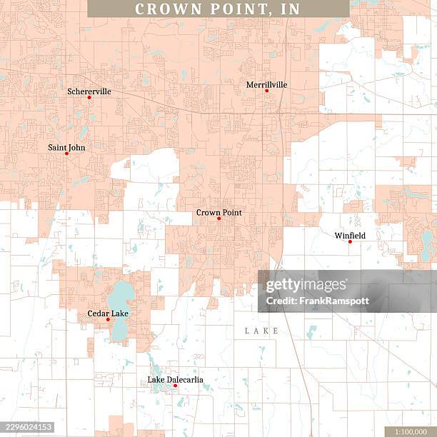 crown point in area 100k vector road map beige - indiana lake stock illustrations