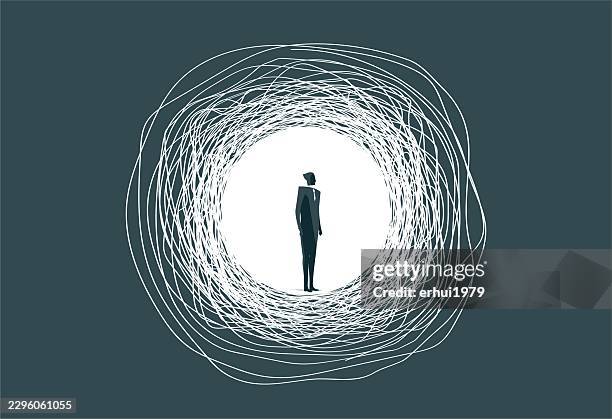 businessman trapped in tangled lines - struggle stock illustrations