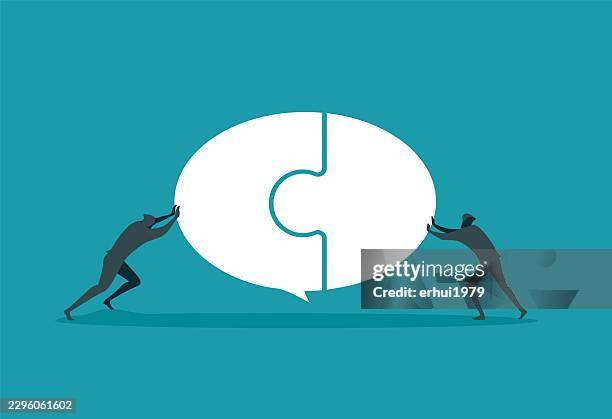 joint effort for consensus & merging dialogue - integrated solutions stock illustrations