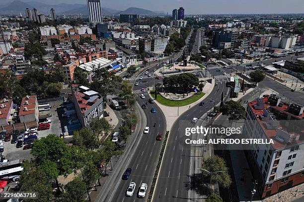 Aerial view of Reforma avenue during World Car-Free Day in Mexico City on September 22, 2026.