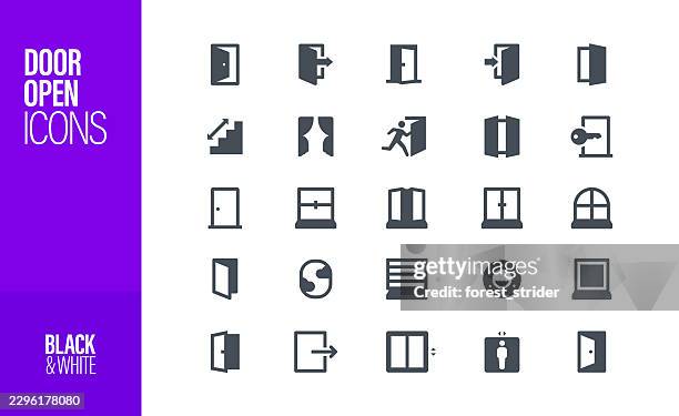 door open icon set - double door stock illustrations
