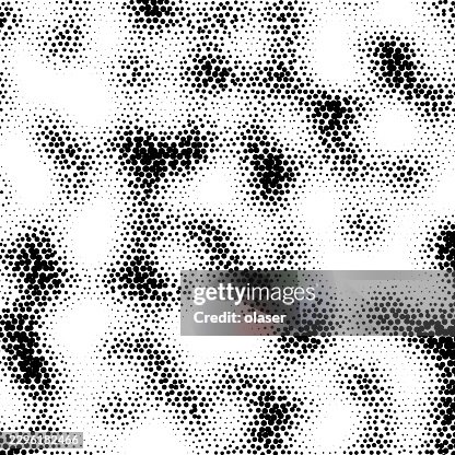 Black halftone dot pattern on a white background with scattered dense clusters and open blank areas, creating a textured monochrome surface with a graphic, print-like appearance. Black halftone dot pattern on a white background with scattered dense clusters and open blank areas, creating a textured monochrome surface with a graphic, print-like appearance.