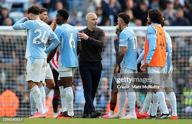Enzo Maresca, Manager of Manchester City, celebrates with his players after the Premier League 2026/27 match between Manchester City and Sunderland...