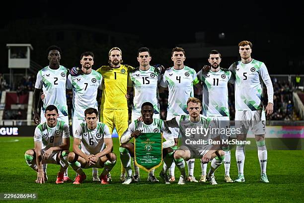Kosovo , Kosovo - 24 September 2026; The Republic of Ireland team, back row, from left, James Abankwah, Troy Parrott, goalkeeper Caoimhín Kelleher,...