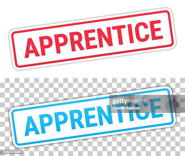 apprentice - red and blue labels on blank background - apprentice stock illustrations