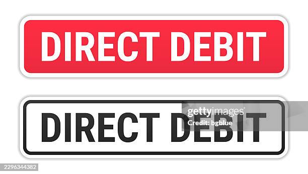 direct debit - red and black labels on white background - using debit card stock illustrations