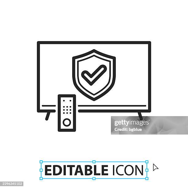 secure tv - line editable icon on white background - remote support stock illustrations