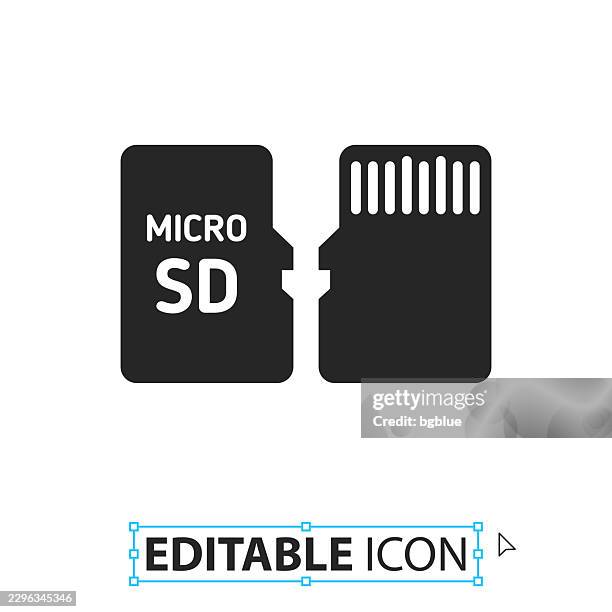 micro sd card - front and back view - editable icon on white background - micro photography stock illustrations