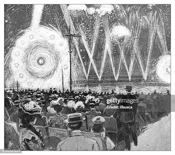 manhattan beach fireworks spectacle at night - brooklyn stock illustrations