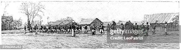 sakalava rifle trainees practicing marksmanship in madagascar - bootcamp exercise stock illustrations