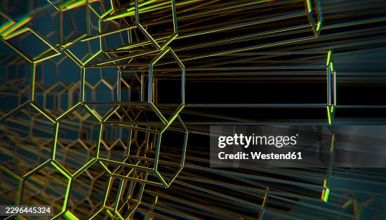 Abstract glowing hexagonal wireframe represents digital connectivity Abstract glowing hexagonal wireframe represents digital connectivity