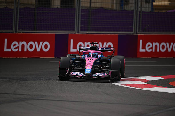 Pierre Gasly of the Alpine F1 Team drives during qualifying for the Formula 1 Azerbaijan Grand Prix at the Baku City Circuit in Baku, Azerbaijan, on...