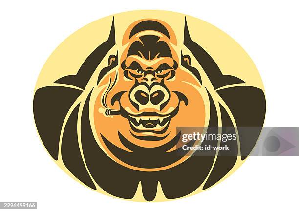 smoking gorilla drawing - yeti stock illustrations
